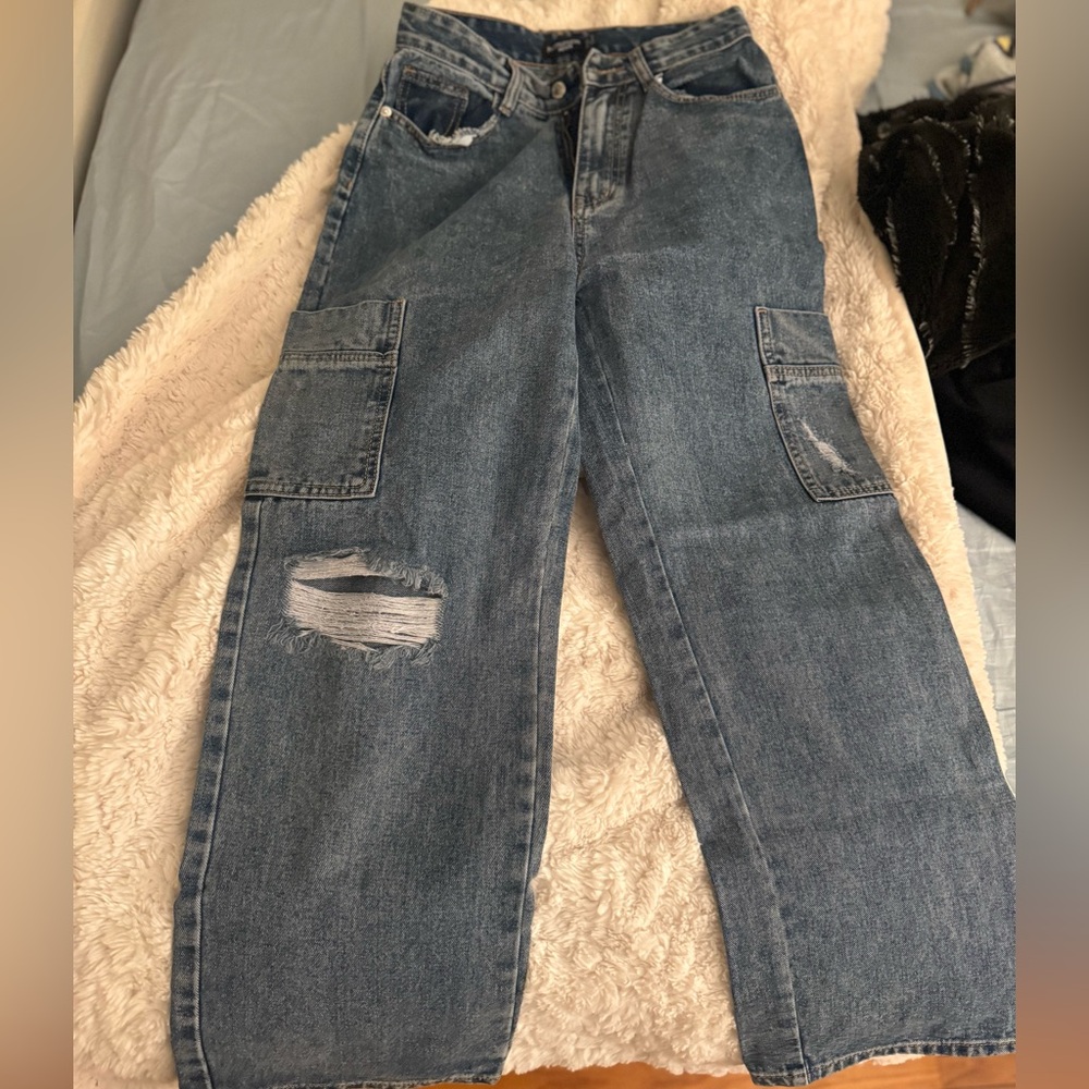 PrettyLittleThing Blue Wide Leg Jeans